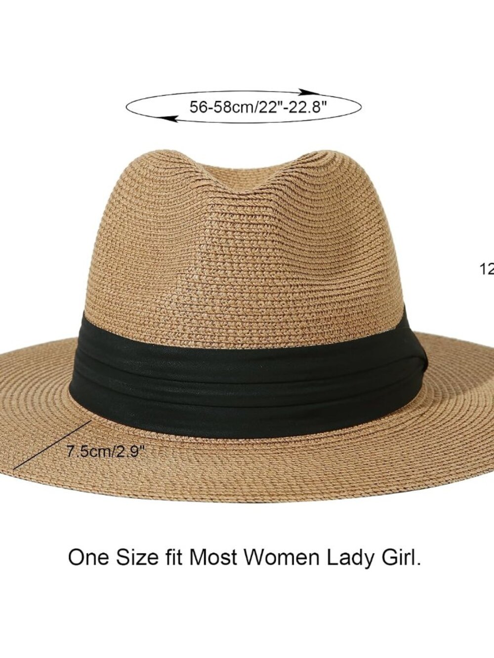 Women Wide Brim Straw Panama Roll up Hat Fedora Beach Sun Hat + - Picture 2 of 4